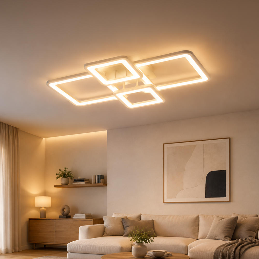 LED chandelier with remote control ELLA 67W, 4 Squares, Cold/Warm/Neutral light, Dimmable, White LED chandelier with remote control Default Title Alessandro Design