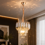Crystal Chandelier VERSAILLES Petito 3xE14, Diameter 30cm, Shiny Gold and White, Adjustable Height, Metal and Crystal Crystal Chandeliers Default Title Alessandro Design