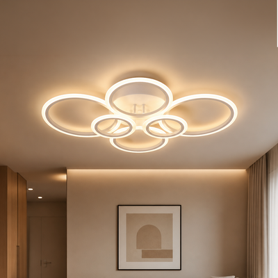LED chandelier with remote control BETTY 82W, 6 Circles, Cold/Warm/Neutral light, Dimmable, White