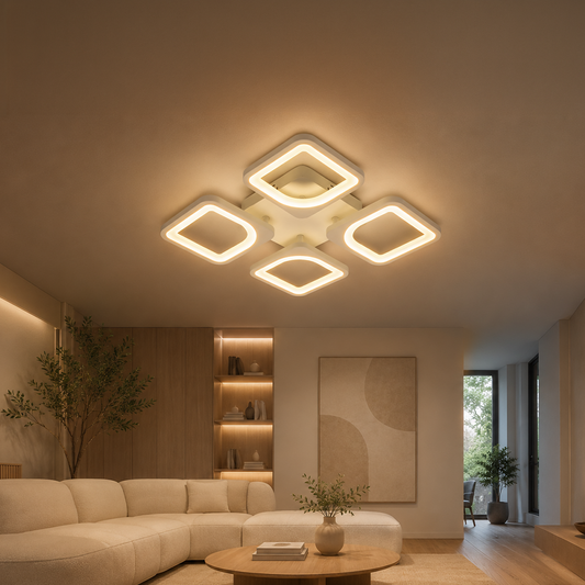 LED chandelier with remote control ZOE 53W, 4 Squares, Cold/Warm/Neutral light, Dimmable, White LED chandelier with remote control Default Title Alessandro Design