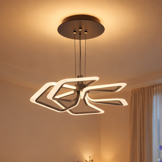 Lustra LED suspendata cu Telecomanda 103W, 5 Patrate, lumina Rece/Calda/Neutra, Dimabila, Negru Lustre LED cu Telecomanda Default Title Alessandro Design