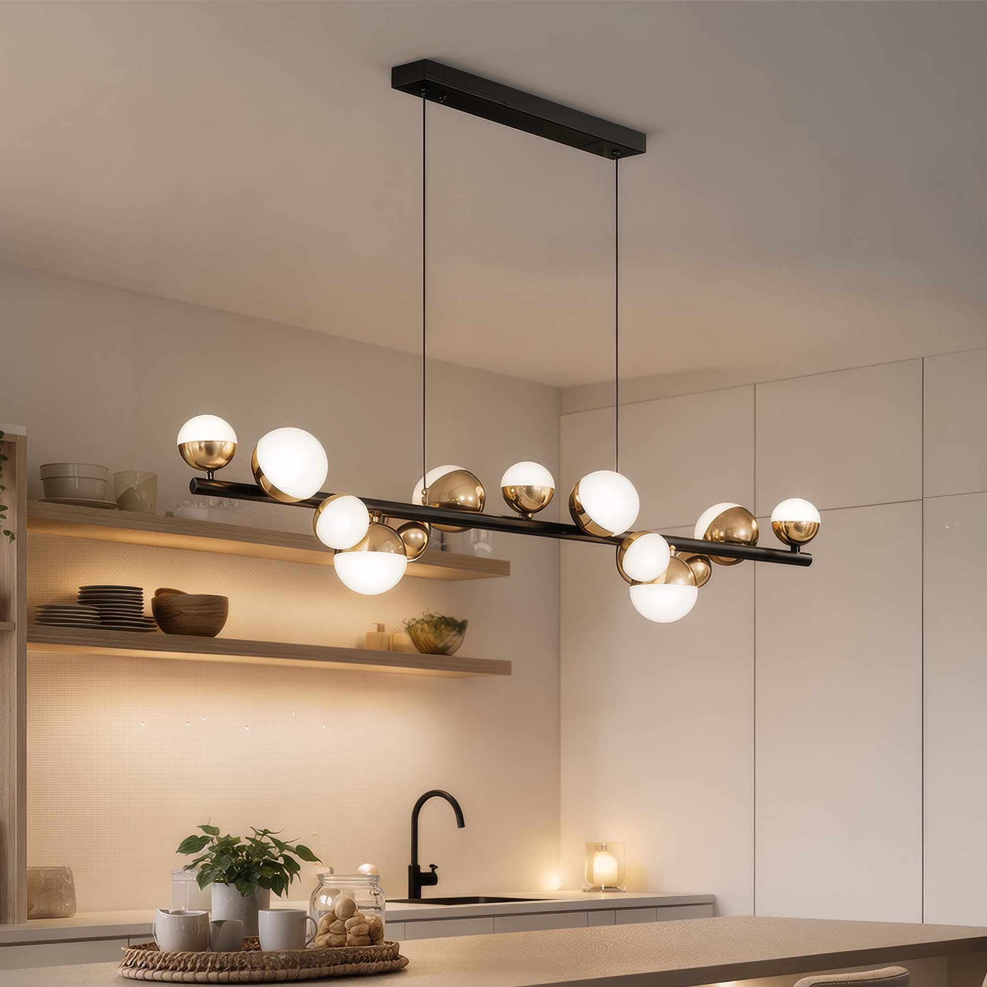 Aurion 29W Acrylic LED Hanging Chandelier with Remote Control, Dimmable, Black Gold, Metal and Acrylic LED Chandeliers with Remote Control Default Title Alessandro Design