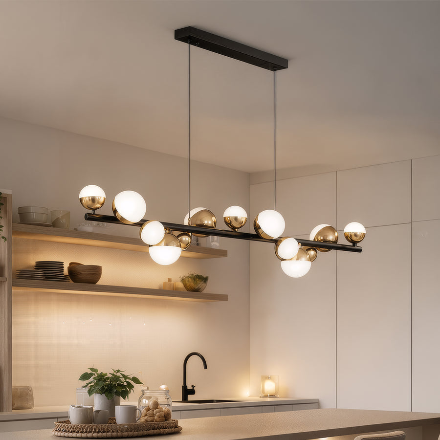 Aurion 29W Acrylic LED Hanging Chandelier with Remote Control, Dimmable, Black Gold, Metal and Acrylic LED Chandeliers with Remote Control Default Title Alessandro Design