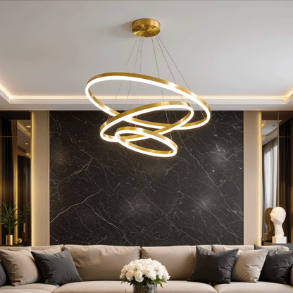 Suspended LED chandelier with remote control ELIZABETH, 85W, 3 Circles, Cold/Warm/Neutral light, Dimmable, Shiny Gold, Height Adjustable LED Chandeliers with Remote Control Default Title Alessandro Design