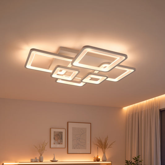 LED chandelier with remote control ELLA 119W, 6 Squares, Cold/Warm/Neutral light, Dimmable, White LED chandelier with remote control Default Title Alessandro Design