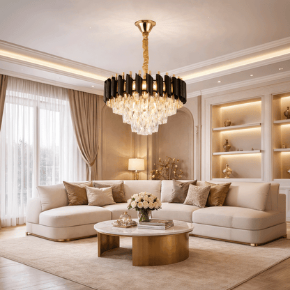 Crystal Chandelier VERSAILLES Nobile 5xE14, Diameter 40cm, Shiny Gold and Black Crystal Chandeliers Default Title Alessandro Design
