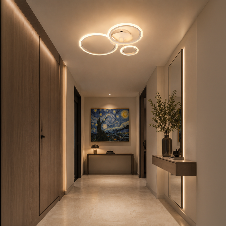 LED Chandelier with Remote Control BETTY 40W, 3 Circles, Cold/Warm/Neutral Light, Dimmable, White, Metal and Acrylic LED Chandeliers with Remote Control Default Title Alessandro Design