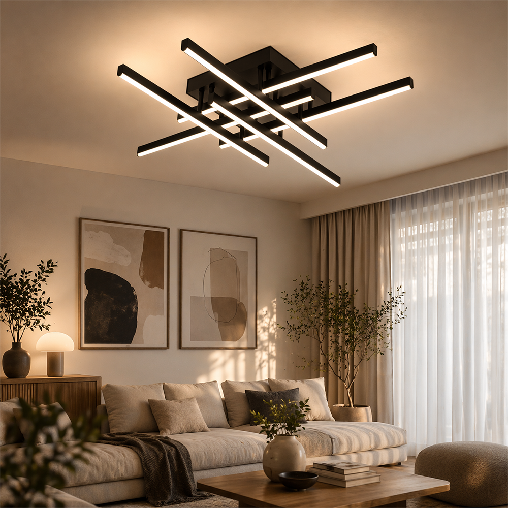 LED Chandelier with Remote Control LINEX, 81W, 6 Elements, Linear, Cold/Warm/Neutral light, Dimmable, Black LED Chandeliers with Remote Control Default Title Alessandro Design