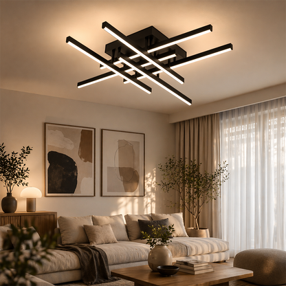 LED Chandelier with Remote Control LINEX, 81W, 6 Elements, Linear, Cold/Warm/Neutral light, Dimmable, Black LED Chandeliers with Remote Control Default Title Alessandro Design