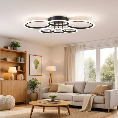 LED Chandelier with Remote Control BETTY 82W, 6 Circles, Cold/Warm/Neutral Light, Dimmable, Black LED Chandeliers with Remote Control Default Title Alessandro Design