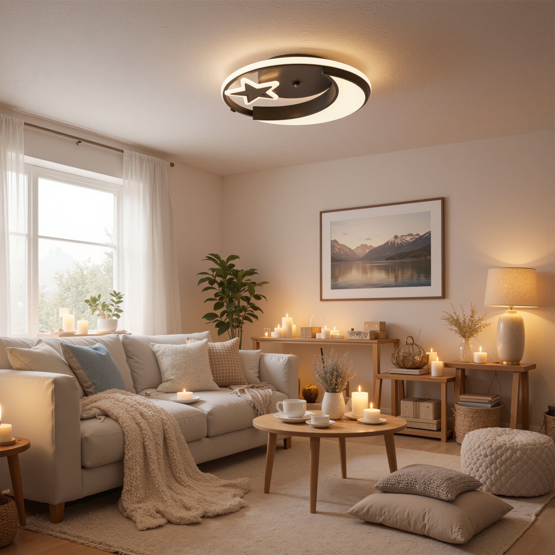 LED chandelier with remote control ALYONA 44W, Moon and Star, Cold/Warm/Neutral light, Dimmable, Black LED chandelier with remote control Default Title Alessandro Design