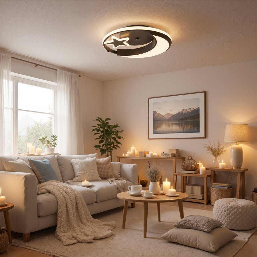 LED chandelier with remote control ALYONA 44W, Moon and Star, Cold/Warm/Neutral light, Dimmable, Black LED chandelier with remote control Default Title Alessandro Design