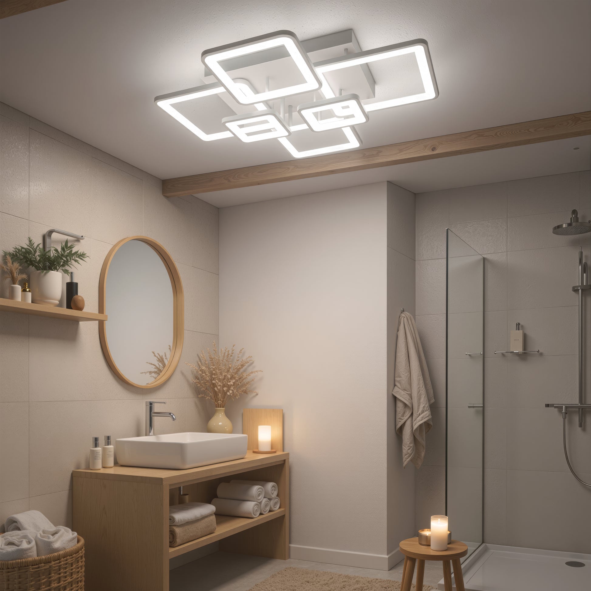 LED chandelier with remote control ELLA 119W, 6 Squares, Cold/Warm/Neutral light, Dimmable, White LED chandelier with remote control Default Title Alessandro Design