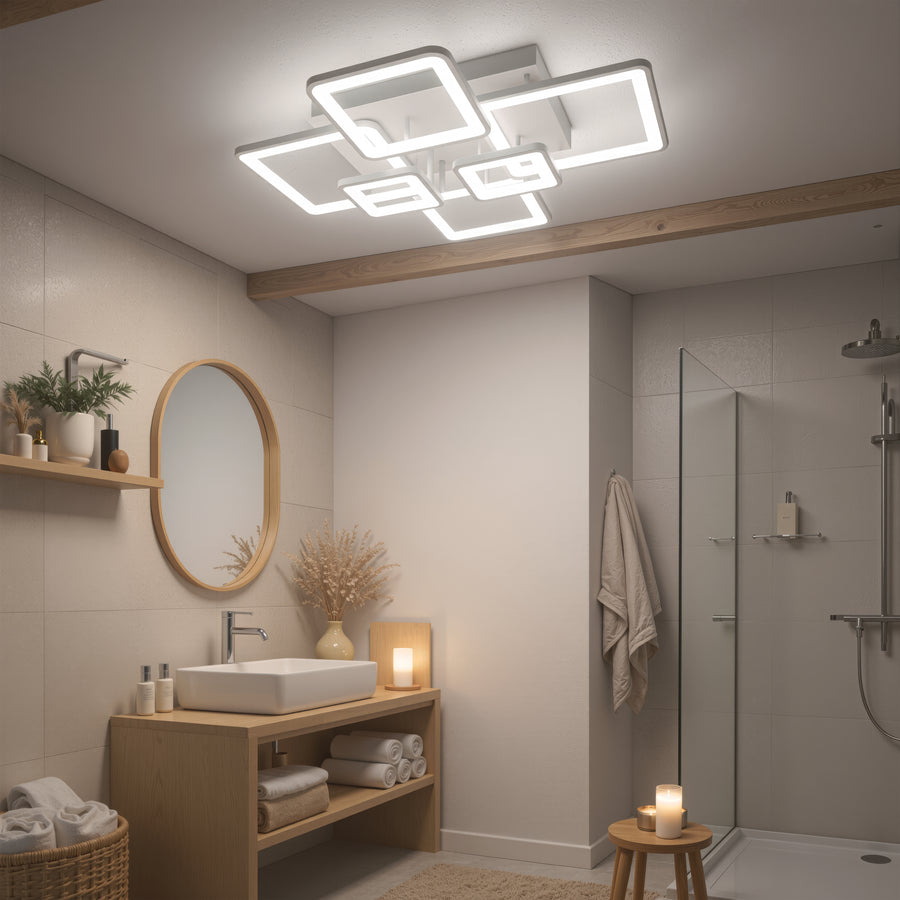 LED chandelier with remote control ELLA 119W, 6 Squares, Cold/Warm/Neutral light, Dimmable, White LED chandelier with remote control Default Title Alessandro Design