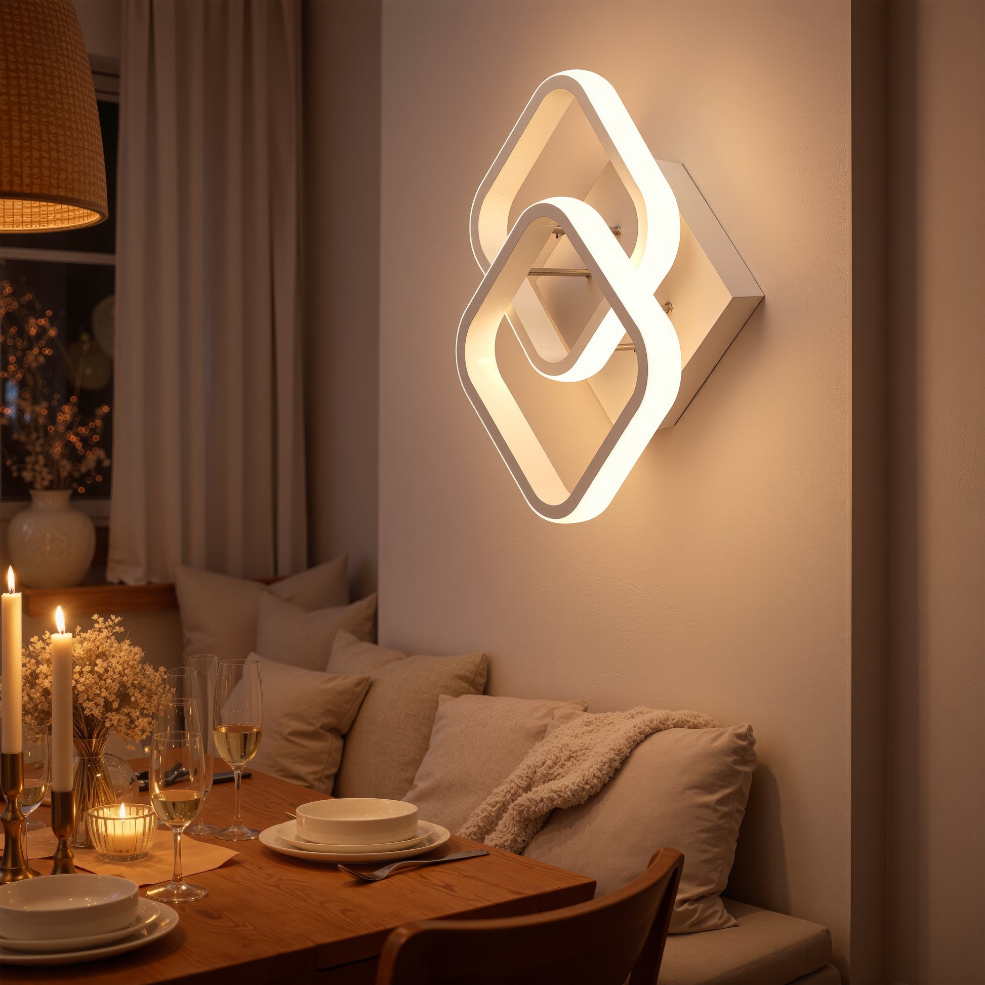 VERTEX Matrix LED Chandelier, Overlapping Diamonds, Metal Frames, 24W, 2 Diamonds, Cold/Warm/Neutral Light 3000K/4000K/6000K, White LED Chandeliers Default Title Alessandro Design