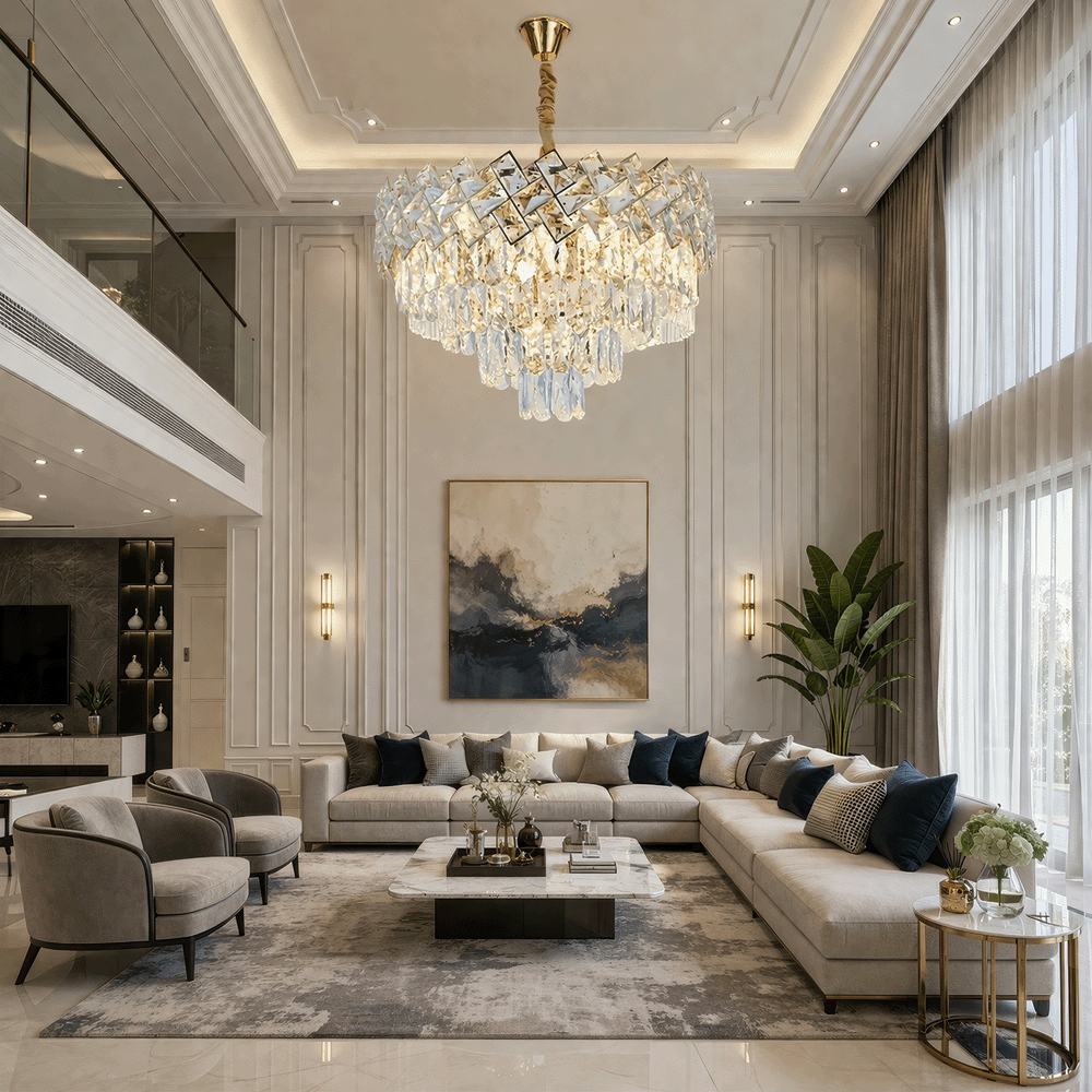 Crystal Chandelier WINDSOR Elegance 8x E14, Diameter 39cm, Shiny Gold, Adjustable Height, Metal and Crystal Crystal Chandeliers Default Title Alessandro Design