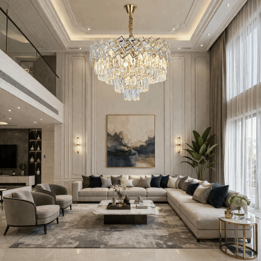 Crystal Chandelier WINDSOR Elegance 8x E14, Diameter 39cm, Shiny Gold, Adjustable Height, Metal and Crystal Crystal Chandeliers Default Title Alessandro Design