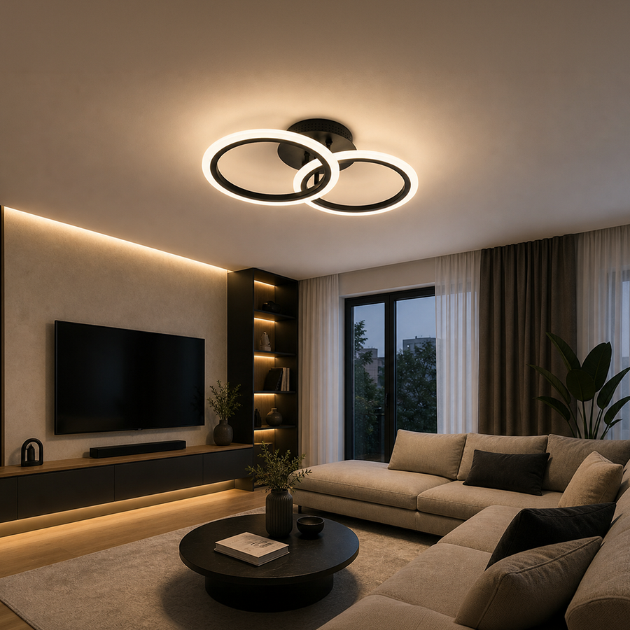 LED Chandelier with remote control BETTY 27W, 2 Circles, Cold/Warm/Neutral light, Dimmable, Black LED Chandeliers with Remote Control Default Title Alessandro Design