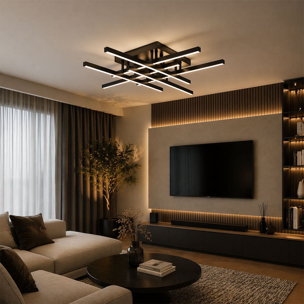 LED Chandelier with Remote Control LINEX, 81W, 6 Elements, Linear, Cold/Warm/Neutral light, Dimmable, Black LED Chandeliers with Remote Control Default Title Alessandro Design