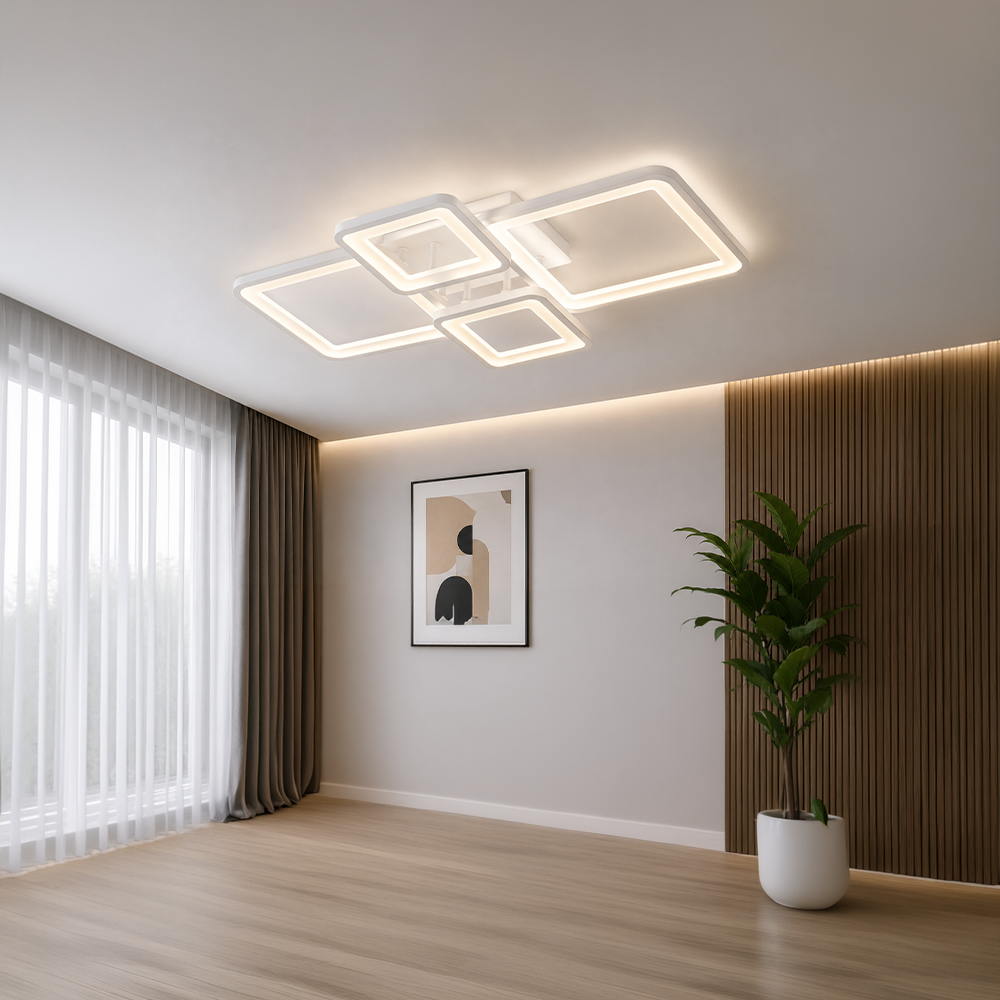 LED chandelier with remote control ELLA 67W, 4 Squares, Cold/Warm/Neutral light, Dimmable, White LED chandelier with remote control Default Title Alessandro Design