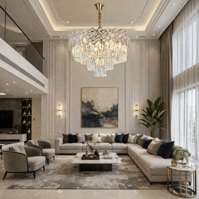 Crystal Chandelier WINDSOR Eleganza 8x E14, Diameter 39cm, Shiny Gold, Adjustable Height, Metal and Crystal