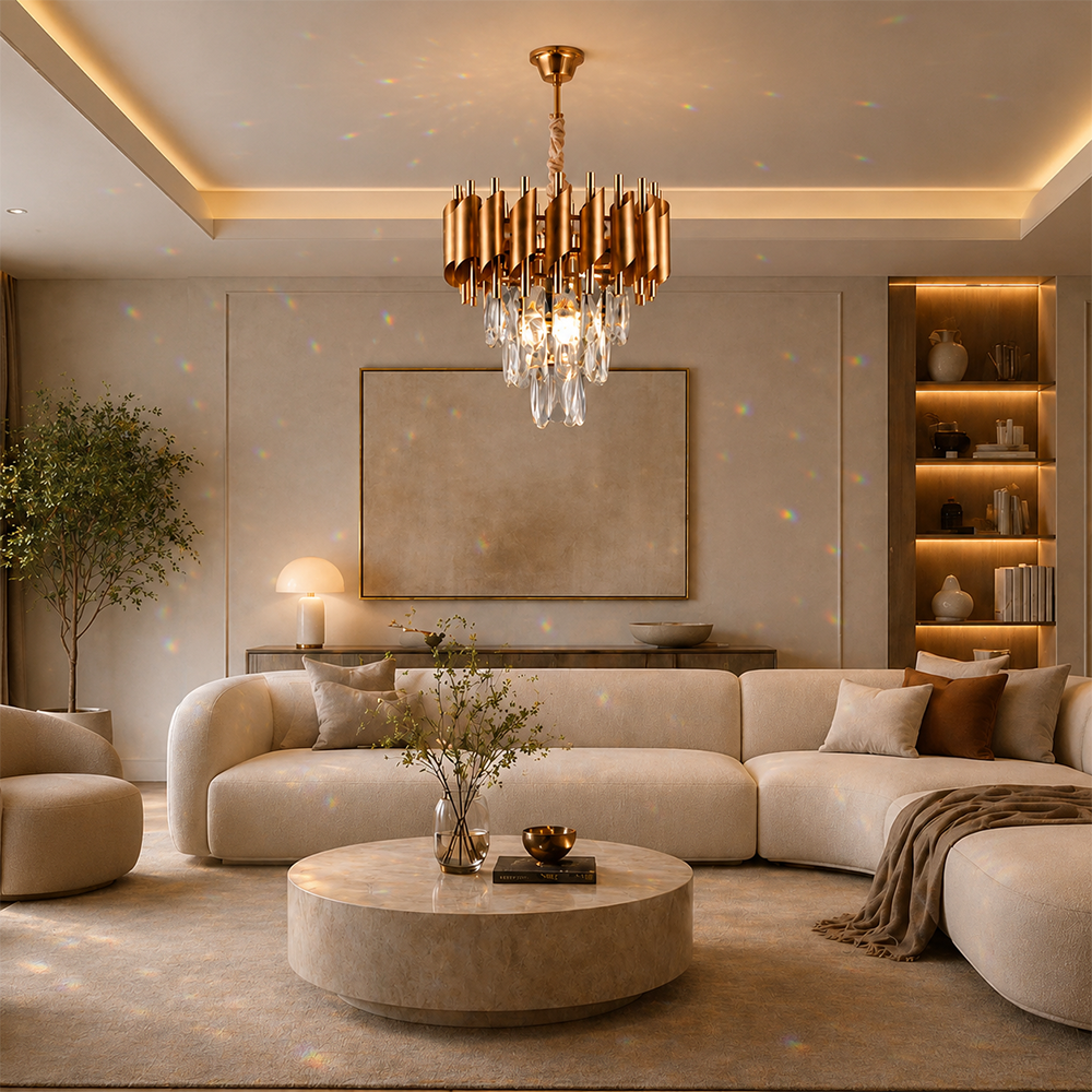 Crystal Chandelier VERSAILLES Petito 3xE14, Diameter 30cm, Gold, Adjustable Height, Metal and Crystal Crystal Chandeliers Default Title Alessandro Design