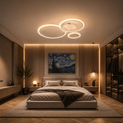 LED Chandelier with Remote Control BETTY 40W, 3 Circles, Cold/Warm/Neutral Light, Dimmable, White, Metal and Acrylic LED Chandeliers with Remote Control Default Title Alessandro Design