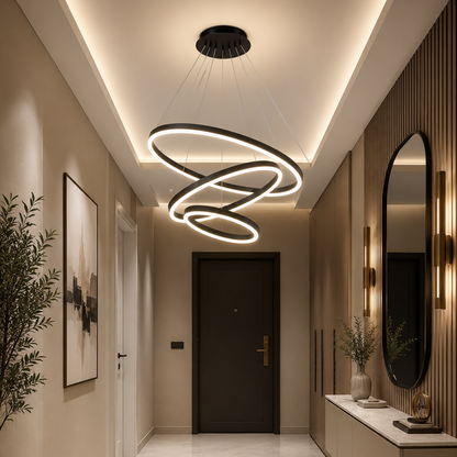 Suspended LED chandelier with remote control CASIANA 85W, 3 Circles, Cold/Warm/Neutral light, Dimmable, Black, Height Adjustable LED Chandeliers with Remote Control Default Title Alessandro Design
