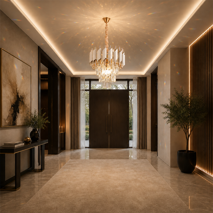 Crystal Chandelier VERSAILLES Petito 3xE14, Diameter 30cm, Shiny Gold and White, Adjustable Height, Metal and Crystal Crystal Chandeliers Default Title Alessandro Design