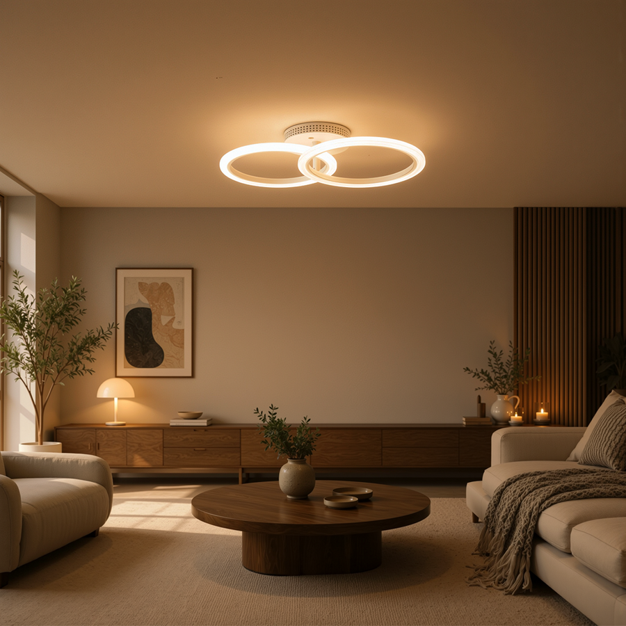 LED chandelier with remote control BETTY 27W, 2 Circles, Cold/Warm/Neutral light, Dimmable, White LED chandelier with remote control Default Title Alessandro Design