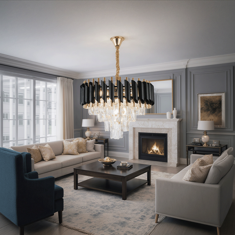 Crystal Chandelier VERSAILLES Nobile 5xE14, Diameter 40cm, Shiny Gold and Black Crystal Chandeliers Default Title Alessandro Design