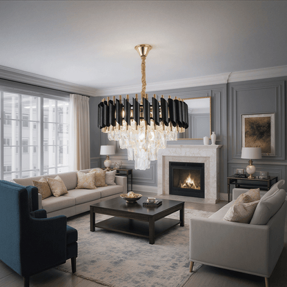 Crystal Chandelier VERSAILLES Nobile 5xE14, Diameter 40cm, Shiny Gold and Black Crystal Chandeliers Default Title Alessandro Design