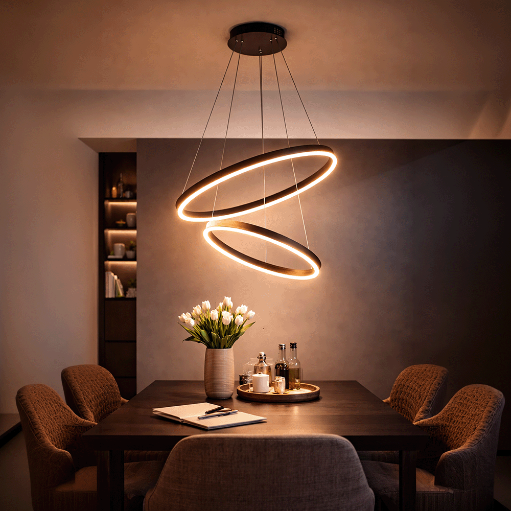 Suspended LED Chandelier with Remote Control CASIANA 40W, 2 Circles, Cold/Warm/Neutral Light 3000K/4000K/6000K, Dimmable, Black, Adjustable Height, Metal and Acrylic LED Chandeliers with Remote Control Default Title Alessandro Design