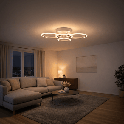 LED chandelier with remote control BETTY 43W, 4 Circles, Cold/Warm/Neutral light, Dimmable, White LED chandelier with remote control Default Title Alessandro Design
