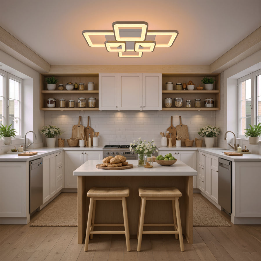 LED chandelier with remote control ELLA 119W, 6 Squares, Cold/Warm/Neutral light, Dimmable, White LED chandelier with remote control Default Title Alessandro Design