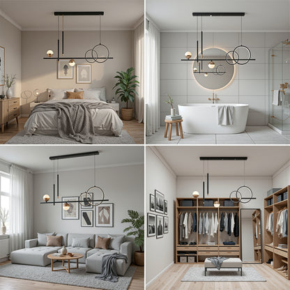 Suspended LED chandelier with remote control DAMARA 44W, Cold/Warm/Neutral light, Dimmable, Black, Height Adjustable LED Chandeliers with Remote Control Default Title Alessandro Design