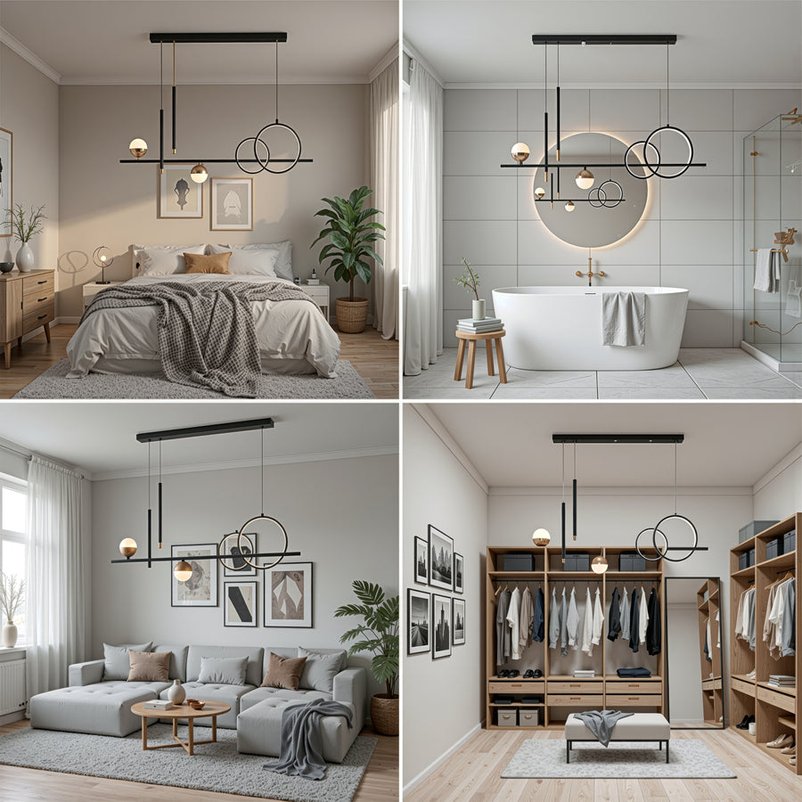 Suspended LED chandelier with remote control DAMARA 44W, Cold/Warm/Neutral light, Dimmable, Black, Height Adjustable LED Chandeliers with Remote Control Default Title Alessandro Design