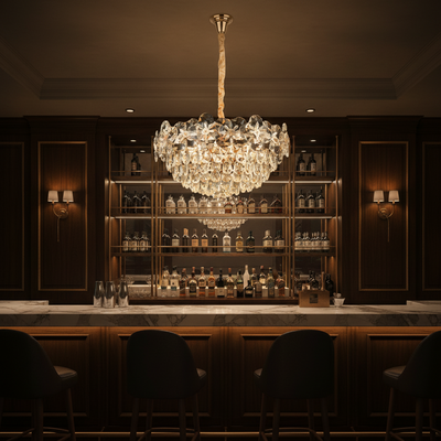 Candelabru Cristal JARDIN Magno 14xE14, Diametru 60cm, Inaltime 35cm, Auriu Lucios, Inaltime Reglabila, Design Elegant
