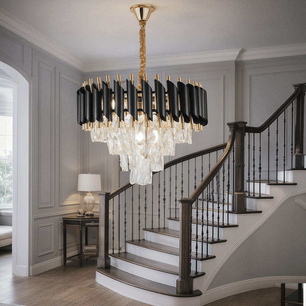 Crystal Chandelier VERSAILLES Nobile 5xE14, Diameter 40cm, Shiny Gold and Black Crystal Chandeliers Default Title Alessandro Design
