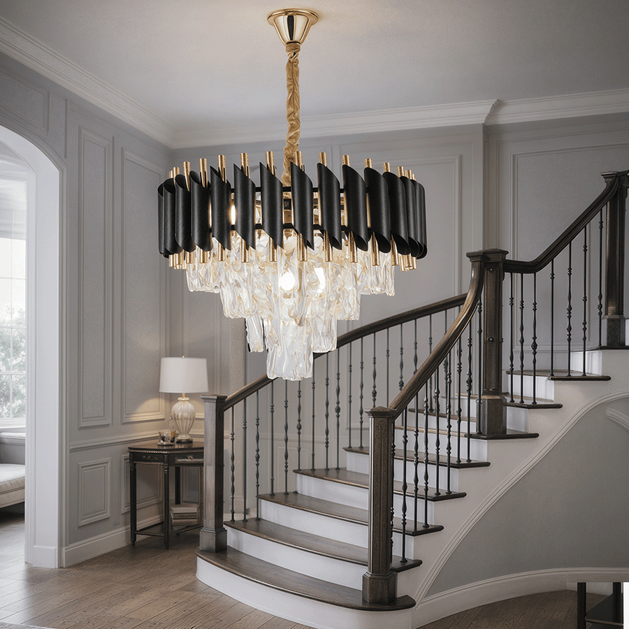 Crystal Chandelier VERSAILLES Nobile 5xE14, Diameter 40cm, Shiny Gold and Black Crystal Chandeliers Default Title Alessandro Design