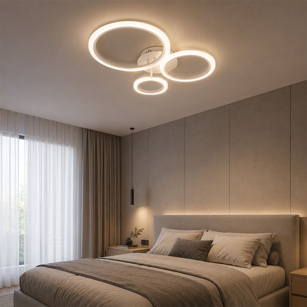 LED Chandelier with Remote Control BETTY 40W, 3 Circles, Cold/Warm/Neutral Light, Dimmable, White, Metal and Acrylic LED Chandeliers with Remote Control Default Title Alessandro Design