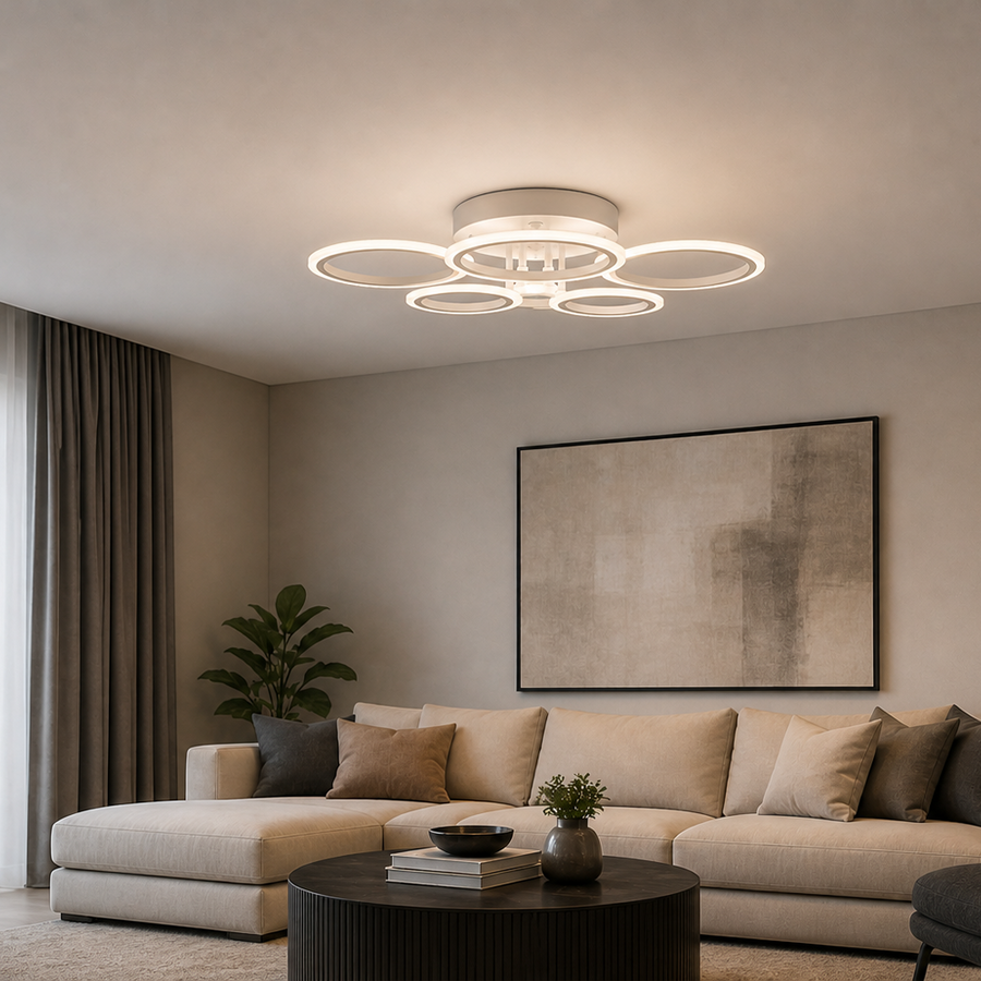 LED chandelier with remote control BETTY 82W, 6 Circles, Cold/Warm/Neutral light, Dimmable, White LED chandelier with remote control Default Title Alessandro Design