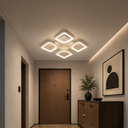 LED chandelier with remote control ZOE 53W, 4 Squares, Cold/Warm/Neutral light, Dimmable, White LED chandelier with remote control Default Title Alessandro Design