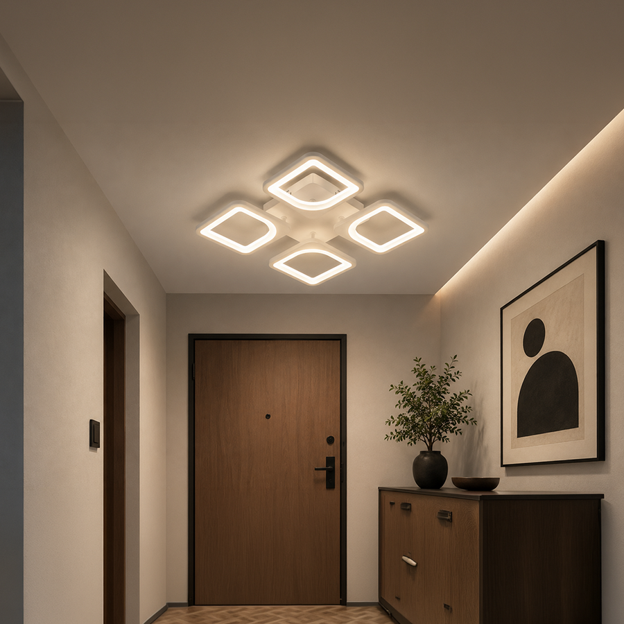 LED chandelier with remote control ZOE 53W, 4 Squares, Cold/Warm/Neutral light, Dimmable, White LED chandelier with remote control Default Title Alessandro Design