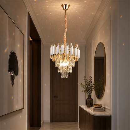 Crystal Chandelier VERSAILLES Petito 3xE14, Diameter 30cm, Shiny Gold and White, Adjustable Height, Metal and Crystal Crystal Chandeliers Default Title Alessandro Design