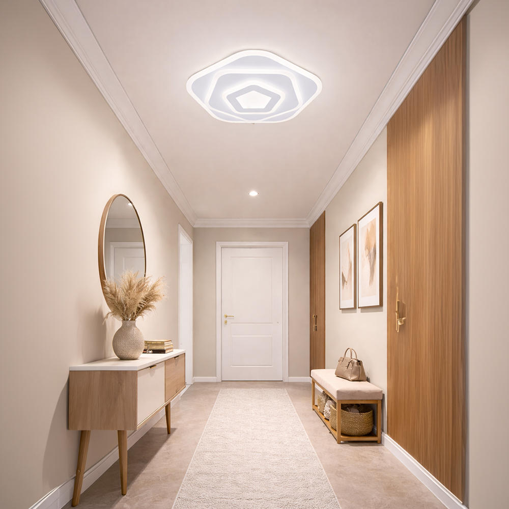 LED Chandelier with Remote Control PENTAGON 59W, 40cm, Cold/Warm/Neutral Light 3000K/4000K/6000K, White, Metal and Acrylic LED Chandeliers with Remote Control Default Title Alessandro Design