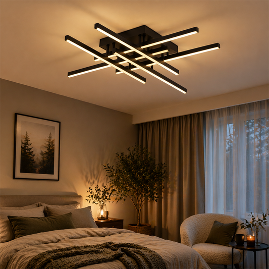 LED Chandelier with Remote Control LINEX, 81W, 6 Elements, Linear, Cold/Warm/Neutral light, Dimmable, Black LED Chandeliers with Remote Control Default Title Alessandro Design