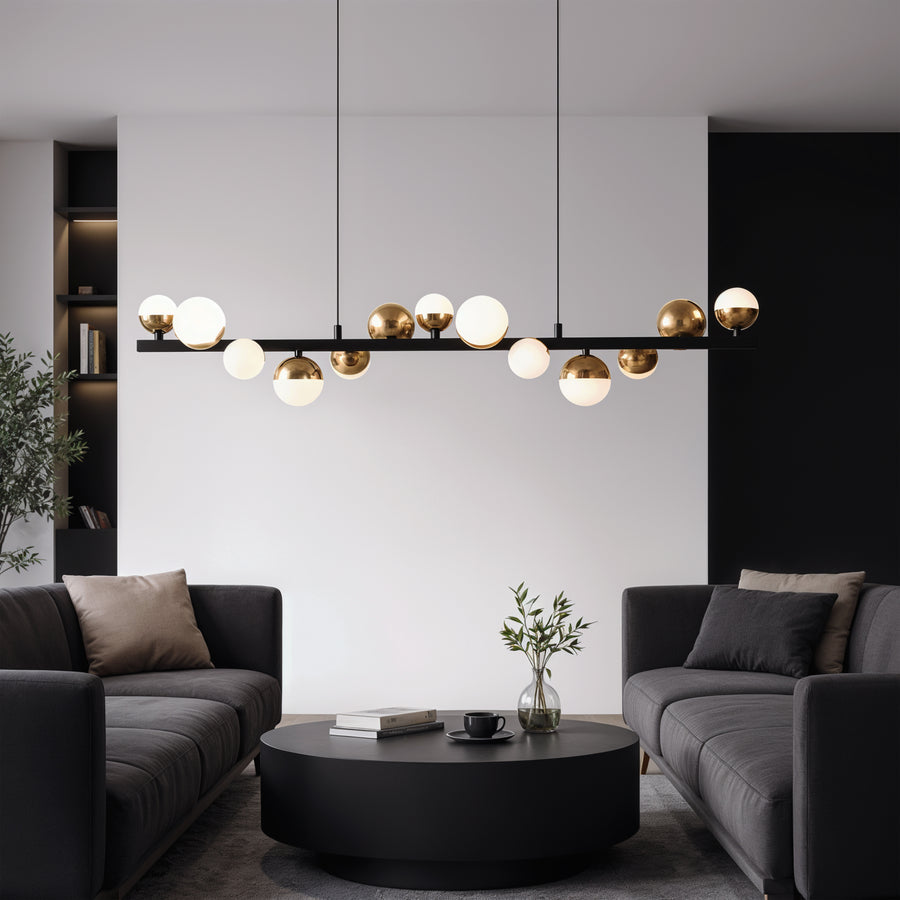 Aurion 29W Acrylic LED Hanging Chandelier with Remote Control, Dimmable, Black Gold, Metal and Acrylic LED Chandeliers with Remote Control Default Title Alessandro Design