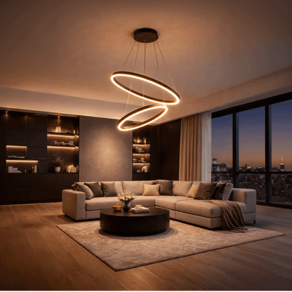 Suspended LED Chandelier with Remote Control CASIANA 40W, 2 Circles, Cold/Warm/Neutral Light 3000K/4000K/6000K, Dimmable, Black, Adjustable Height, Metal and Acrylic LED Chandeliers with Remote Control Default Title Alessandro Design