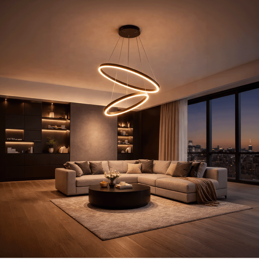 Suspended LED Chandelier with Remote Control CASIANA 40W, 2 Circles, Cold/Warm/Neutral Light 3000K/4000K/6000K, Dimmable, Black, Adjustable Height, Metal and Acrylic LED Chandeliers with Remote Control Default Title Alessandro Design